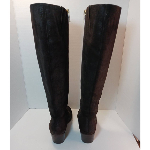 JIMMY CHOO Roughout Suede Knee High Brown Leather Riding Boots Size 6 US 36.5 EU - Picture 5 of 16